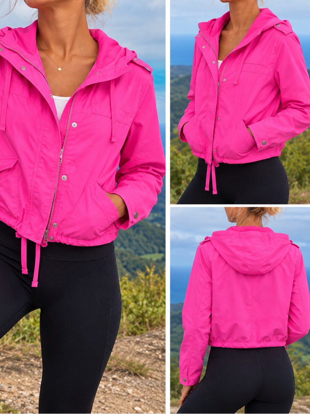 Hot Pink Lightweight Hooded Rain Jacket - Size Medium